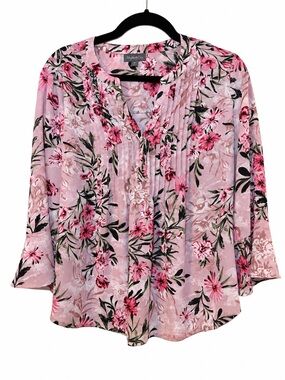 Style & Co. Pink Floral Pintuck Peasant Blouse